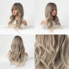 Amazon Cross-border new product: European and American wigs, Women's wigs, gradient gray, straight bangs, long curly hair, high-temperature silk full head set Specification image